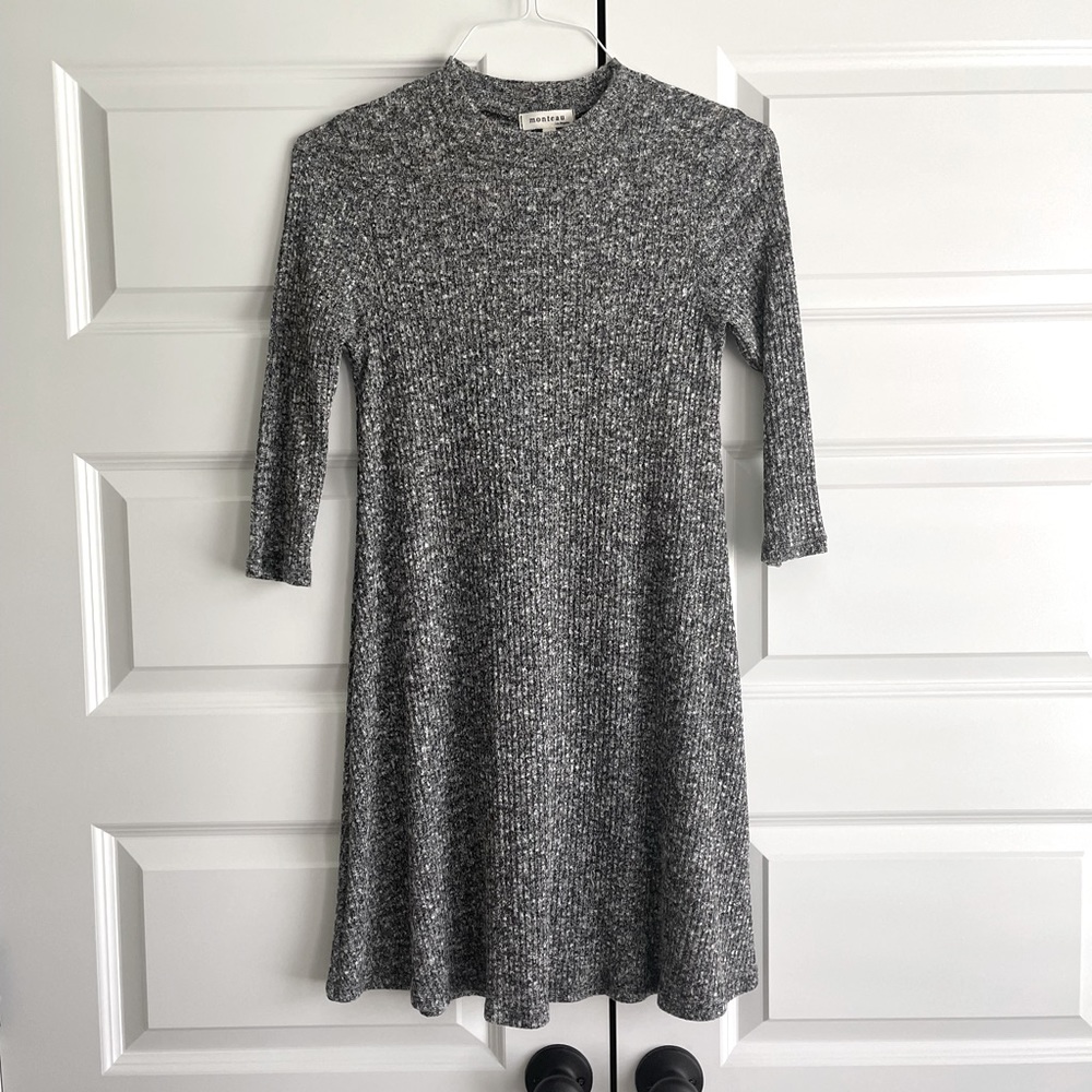 Light Weight Gray Sweater Dress 3/4 Sleeve